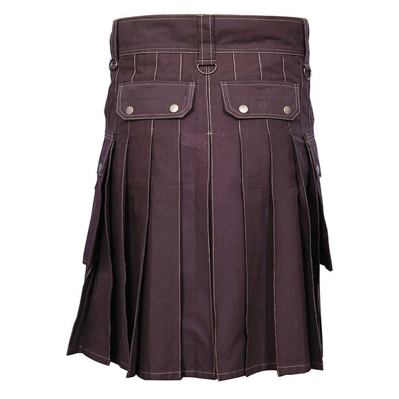 Cargo Utility Kilt Brown with 6 Pockets Traditional Scottish Highlander Kilt - Picture 1 of 7